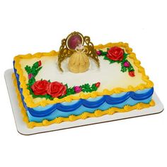 there is a cake that has been decorated with roses