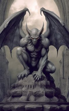 a demon sitting on top of a stone structure