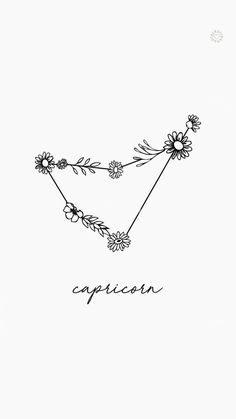 the word capricon written in black ink on a white background with daisies