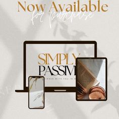 an advertisement for simply passv with two cell phones and a book on the screen