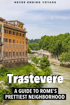 a river running through a lush green forest next to a tall brown building with windows