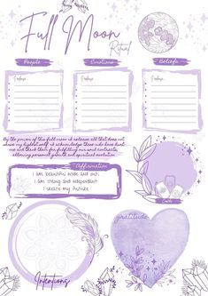 a purple and white planner with hearts, flowers and other things on it's side