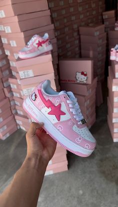 Hello Kitty Sneakers, Custom Sneakers Diy, Hello Kitty Birthday Party, Hello Kitty Shoes, Kitty Clothes, Hello Kitty Rooms, Hello Kitty Clothes, Nike Shoes Girls