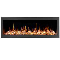 an electric fireplace with flames on the sides and yellow flame coming out from behind it