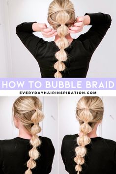 Learn how to do this beautiful bubble braid ponytail for beginners with this easy step by step tutorial! Single Bubble Braid, Bubble Braid Ponytail, Braid For Beginners, Beautiful Ponytail, Updo Hairstyles Tutorials, Everyday Hairstyle, Bubble Braid, Braid Ponytail