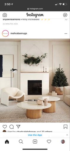 the instagram page on instagram shows an image of a living room with white furniture and