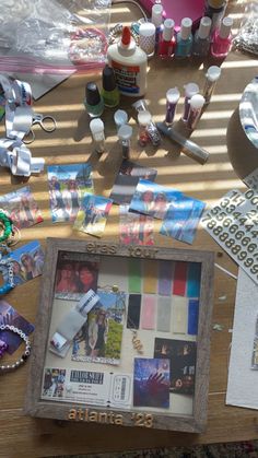 an assortment of crafting supplies on a table