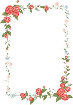 a floral frame with red roses and green leaves