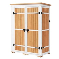 With its sturdy construction and weather-resistant finish, the outdoor cabinet provides reliable storage space for outdoor equipment and supplies, keeping them organized and protected, while also adding a tidy and aesthetically pleasing touch to any outdoor space.The cabinet is equipped with adjustable feet and high-quality brackets to reinforce a sturdy foundation for the product for uneven areas, as well as ensuring that they will not corrode or rust.The warm, earthy hues and the intricate wood grains give it a timeless look that will never go out of fashion. The clear instructions and pre-drilled holes make it simple to screw the cabinet together. Outdoor Wood Storage, Wood Storage Shed, Osb Board, Storage Shed Kits, Shed Garden, Wood Storage Sheds, Outdoor Cabinet, Roof Shapes, Asphalt Roof