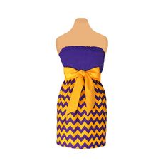 Purple + Bright Gold Chevron Game Day Dress Cotton Blend Fabric, Game Day