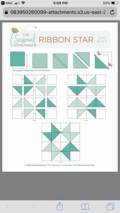 the ribbon star quilt pattern is shown on an iphone screen, and it shows how to make
