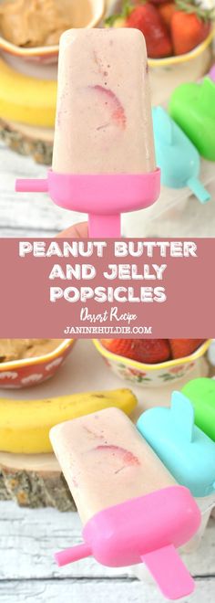 peanut butter and jelly popsicles with fruit in the background