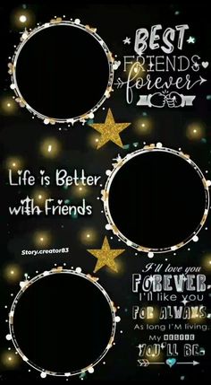 some gold stars on a black background with the words, best friends forever and life is better