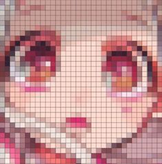 an image of a woman's face made out of squares and pixels, with pink eyes