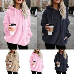 Premium Quality Womens Winter Warm Fluffy Sweater Tops Hoodie Sweatshirt Hooded Pullover Jumper, women's tops Cheap Hooded T-shirt For Winter, Cheap Winter Sweater With Drawstring Hood, Pregnant Outfit, Womens Sherpa, Solid Color Sweater, Fluffy Sweater, Fleece Sweater, Solid Tops, Hooded Pullover