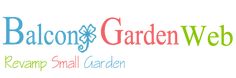 the balcony garden web logo is shown in multicolored letters on a white background