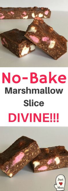 no bake marshmallow slice is shown with the words, no bake marshmallow slice divine