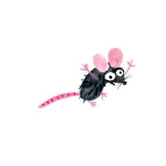 a drawing of a rat with pink ears and tail