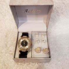 Beautiful Ashley Princess Watch And Earing Set Wow It's Worth It. Elegant Analog Watch For Parties, Black Party Watches, Black Jewelry And Watches With Round Dial For Gift, Black Round Dial Jewelry And Watches For Gift, Trendy Black Party Watches, Princess Jewelry, Jewelry Watch, Worth It, Jewelry Watches