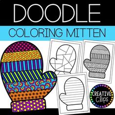 the doodle coloring mitten is shown in black and white