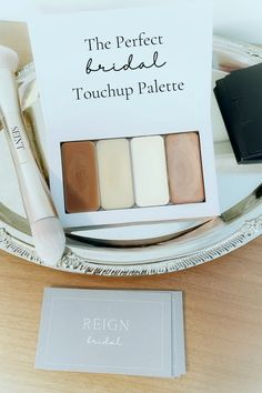 the perfect bridal touchup palette sits on a plate