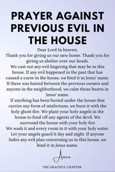 a poem written in black and white with the words prayer against previous evil in the house