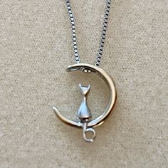 New Sweet Cat & Crescent Moon Pendant Chain Necklace. Pendant Is Silver & Gold Tone 925 Sterling Silver. Chain Is 15 1/2 Inches Long With A 2 Inch Extension. Sweet Cat, Crescent Moon Pendant, 925 Sterling Silver Chain, Moon Pendant, Sterling Silver Chain, Crescent Moon, Necklace Pendant, Crescent, Womens Jewelry Necklace