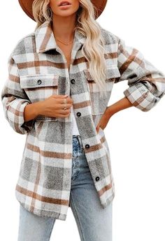 Beaully Women's Flannel Plaid Shacket Long Sleeve Button Down Shirts Jacket Coats with Side Pockets Plaid Shacket, Flannel Women, Flannel Jacket, Long Sleeve Flannel, Long Sleeve Plaid Shirt, Pocket Shirt, Plaid Flannel Shirt, Plaid Jacket, Jacket Buttons