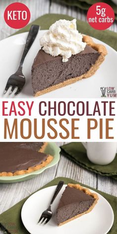 the easy chocolate mousse pie is ready to be eaten