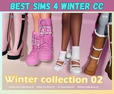 four different types of shoes with the words best sims 4 winter cc