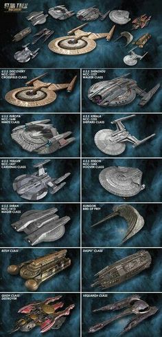 the star trek ships are shown in several different positions, including one for each ship