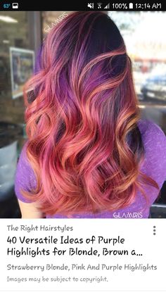 Pink With Pink Highlights, Mulberry Hair Color With Highlights, Vivid Ombre Hair, Short Red Hairstyles, Blonde Bayalage, Blonde Pink