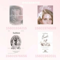 three different types of fashion brochures are shown in this image, with the names and numbers below them