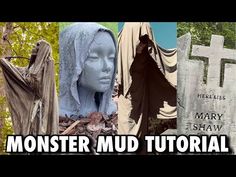 there are many statues in the cemetery with text overlay that reads monster mud tutorial