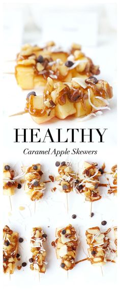 healthy caramel apple skewers with chocolate chips