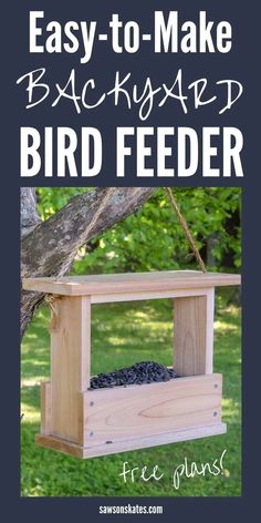 a bird feeder hanging from a tree with the words easy to make backyard bird feeder