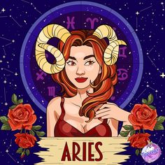 the zodiac sign aris with a beautiful woman holding a banner in front of her