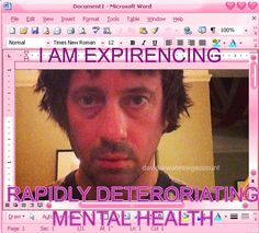 a man is looking at the camera in front of a computer screen that says, i am experiencing rapidly demonstrating mental health