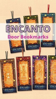 the bookmarks for encanto dor boknarks are hanging from strings