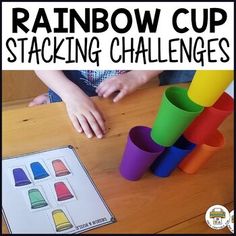 the rainbow cup stacking challenge is an engaging activity for kids to practice their fine motor skills