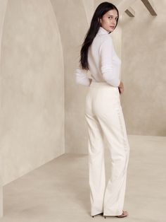 Barathea Italian Wool Tuxedo Pant | Banana Republic White Boyfriend Jeans, Off White Pants, Silver Pants, White Pant, Black Ankle Pants, Classic Tuxedo, Slim Straight Pants, Floral Trousers, Tuxedo Pants