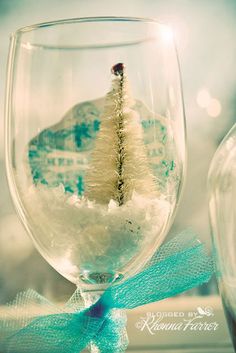 a glass filled with water and a small tree in it