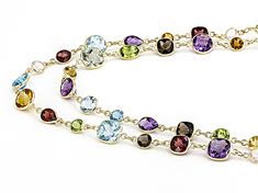 18.15ctw Multi-Gem 14k Yellow Gold 18" Necklace. Measures Approximately 0.20"W. Spring Ring Clasp Closure With 1" Extender. Elegant Multicolor Diamond Cut Jewelry, Elegant 14k Gold Multi-stone Necklaces, Elegant Multi-stone 14k Gold Necklaces, Elegant 14k Gold Multi-stone Necklace, Elegant Multicolor Single Strand Gemstones, Spring Rings, Gems, Yellow Gold, Ring