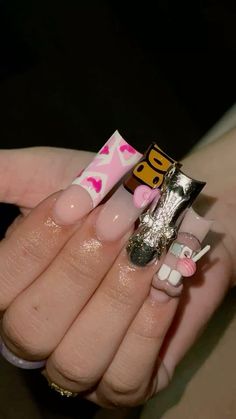 Bape Inspired Nails, Short Bape Nails, Pink Bape Nails, Bape Nails Acrylic, Kaw Nails, Bape Nails, Jamaica Nails, Baby Milo, Weak Nails