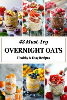 Fruit Overnight Oats Healthy, Overnight Oats Topping Ideas, Healthy Overnight Oats Recipes, Overnight Oats Healthy Low Calorie, Overnight Oats With Fruit, Healthy Breakfast Recipes Easy Quick, Overnight Oats Ideas, Fruit Overnight Oats, Healthy Overnight Oats Recipe