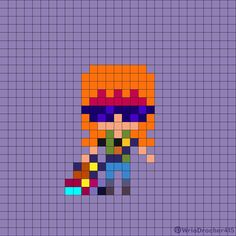 a pixellated image of a person's head in orange, purple and blue