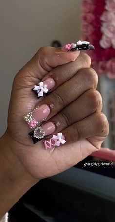 Junk Duck Nails, Long Nails Ideas, Plain Acrylic Nails, Pink Photoshoot, Black Acrylic Nails, Diy Acrylic Nails