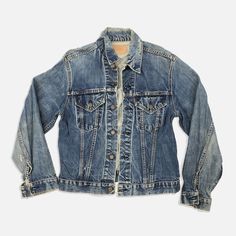 Levi’s denim big E jacket 1950-70s Size: no size listed/fits like large Chest-20” shoulder-6” sleeve-23” top to bottom-22” Classic Distressed Denim Jacket For Fall, Vintage Dark Wash Outerwear For Spring, Vintage Denim Blue Long Sleeve Denim Jacket, Vintage Dark Wash Long-sleeved Outerwear, Vintage Medium Wash Long Sleeve Outerwear, Vintage Dark Wash Long Sleeve Outerwear, Vintage Long Sleeve Dark Wash Outerwear, Vintage Denim Blue Outerwear For Fall, Classic Pre-washed Denim Jacket For Fall