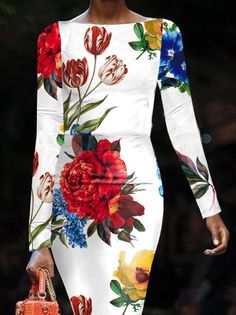 Winter Multicolor Floral Print Dresses, Multicolor Floral Print Winter Dresses, Floral Printing, Hip Skirt, Classic Women, Classic Style Women, Urban Wear, Elegant Floral, Types Of Dresses