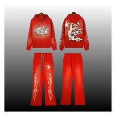 Streetwear Men's Tracksuit, White Print Tracksuit, Unisex Red Tracksuit, 2 Piece Hoodie, Sports Pants, Hoodie,  Description: Handmade Clothing Unisex Tracksuit Overview: The Tracksuit Red is a stylish and versatile athletic wear designed for both performance and casual use. Combining functionality with a bold aesthetic, this tracksuit is perfect for workouts, outdoor activities, or making a fashion statement. Design: Color: Dominantly red with subtle accents in black or white. Fit: Available in Hip Hop Hooded Tracksuit For Streetwear, Hip Hop Style Long Sleeve Tracksuit For Winter, Hip Hop Style Winter Tracksuit With Long Sleeves, Winter Hip Hop Tracksuit With Long Sleeves, Winter Hip Hop Style Hooded Tracksuit, Winter Hip Hop Hooded Tracksuit, Sporty Hooded Winter Sets, Casual Winter Streetwear Sets, Long Sleeve Sets For Streetwear In Winter